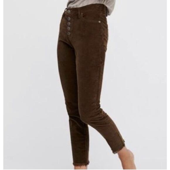 Free People Pants Woman’s 26 Skinny Reagan Raw Hem Brown Corduroy High Waisted - Picture 1 of 10
